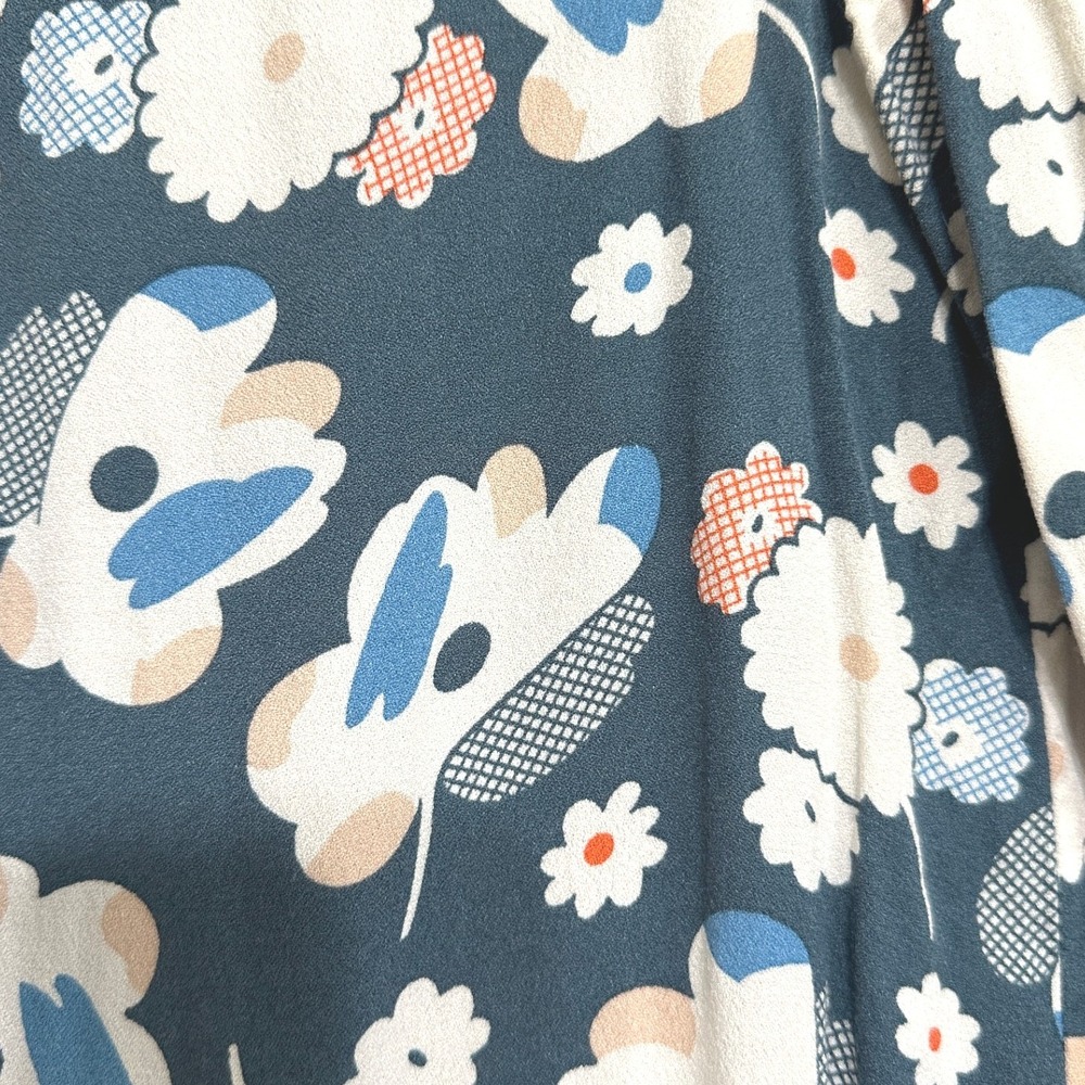 Boden Floral Blouse Womens Blue Retro Floral Print Keyhole Back Cottagecore  10 - Picture 3 of 6